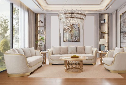 HD-7006 - 3 Piece Set - Beige / Gold