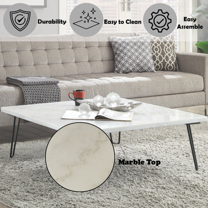 Telestis - Marble Top Coffee Table - Black / White Marble