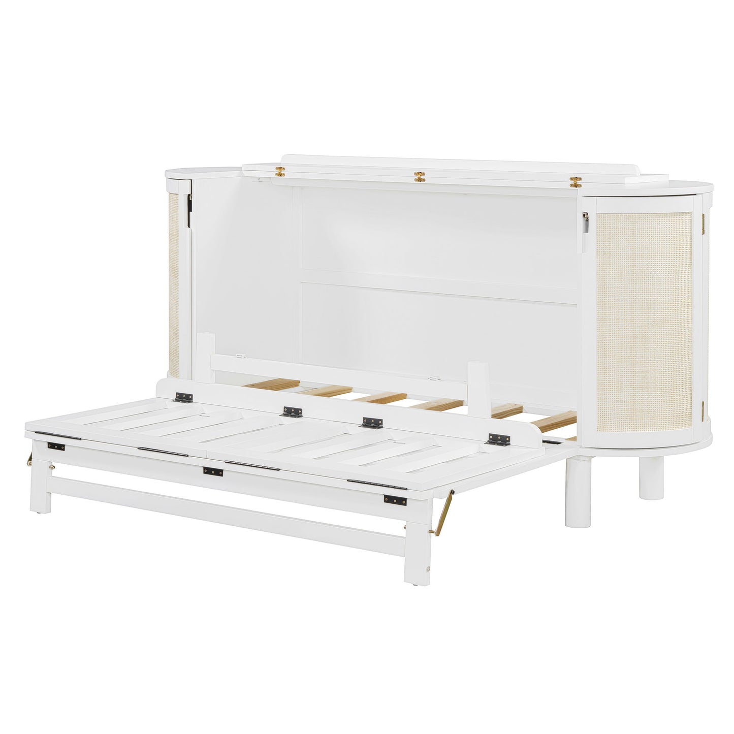 Queen Murphy Bed With Hidden Storage & Modern Woven Design - White