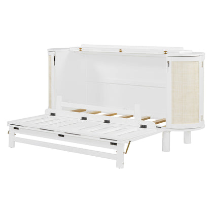 Queen Murphy Bed With Hidden Storage & Modern Woven Design - White