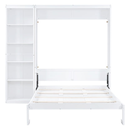 Queen Size Murphy Wall Bed With Shelves - White