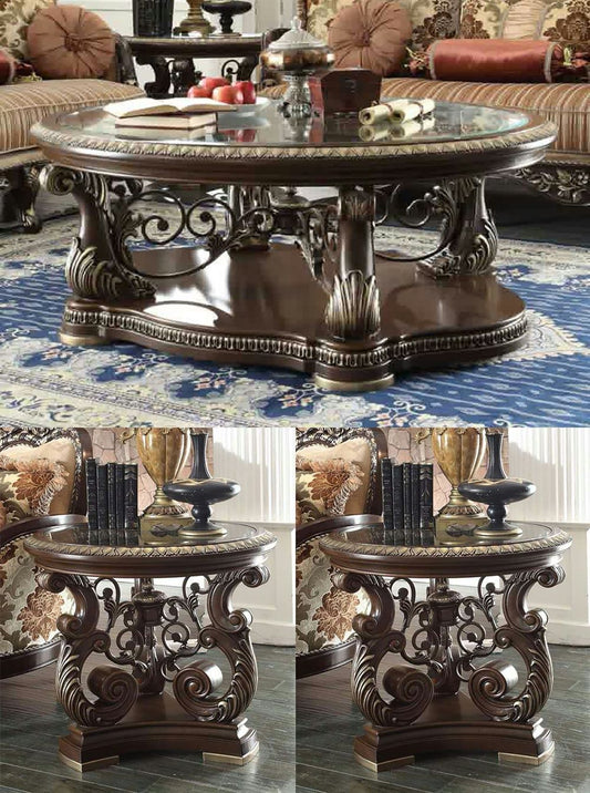 HD-8013 - 3 Piece Coffee Table Set - Brown Cherry
