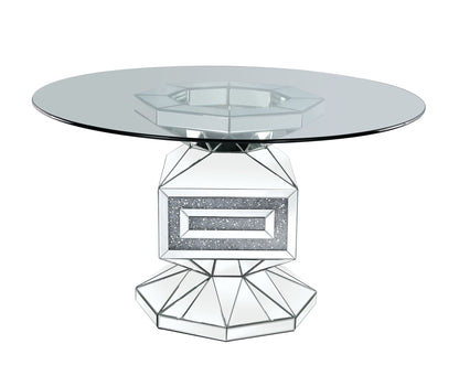 Noralie - 30" Dining Table - Clear Glass, Mirrored & Faux Diamonds