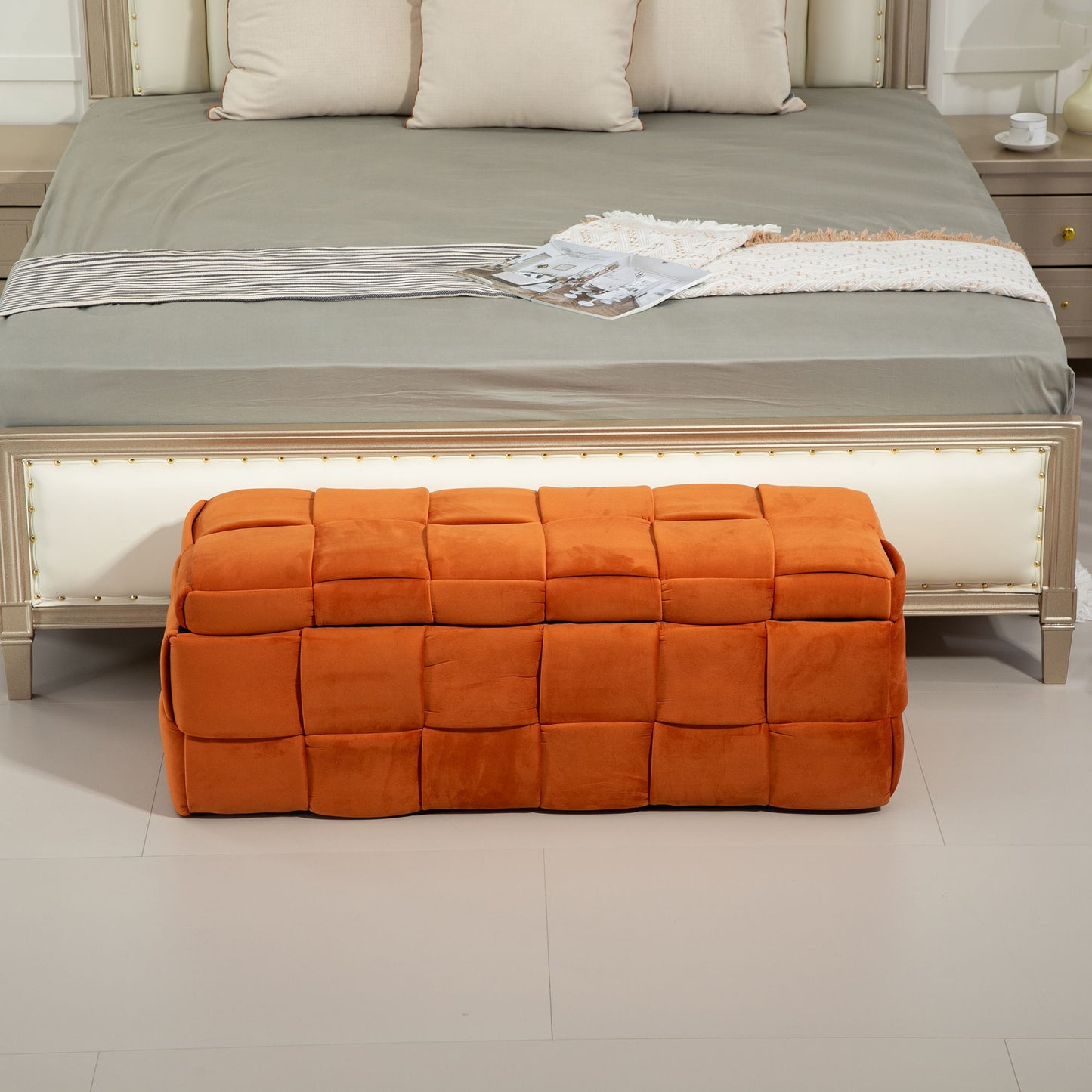 Upholstered Storage Ottoman With Safety Hinge