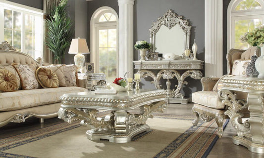 HD-1609 - 3 Piece Sofa Set - Silver With Gold Highlighting