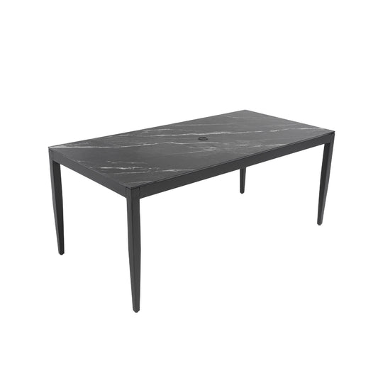 Outdoor Modern Patio Dining Table, Post Tapered Legs Seats 6, Weatherproof & Rust Free - Ember Black