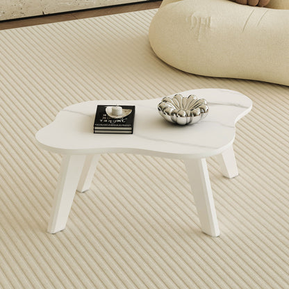 Modern Minimalist White Imitation Marble Table Top With Solid Wood Legs, Cloud Shape Computer Desk And Game Table