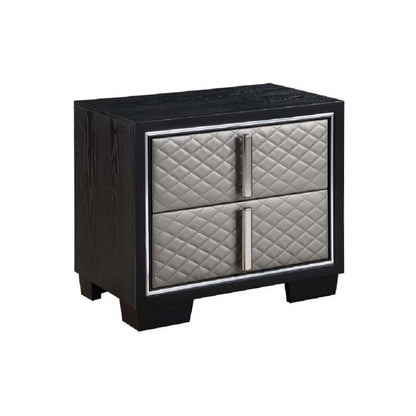Nicola - Nightstand - Silver Synthetic Leather & Black