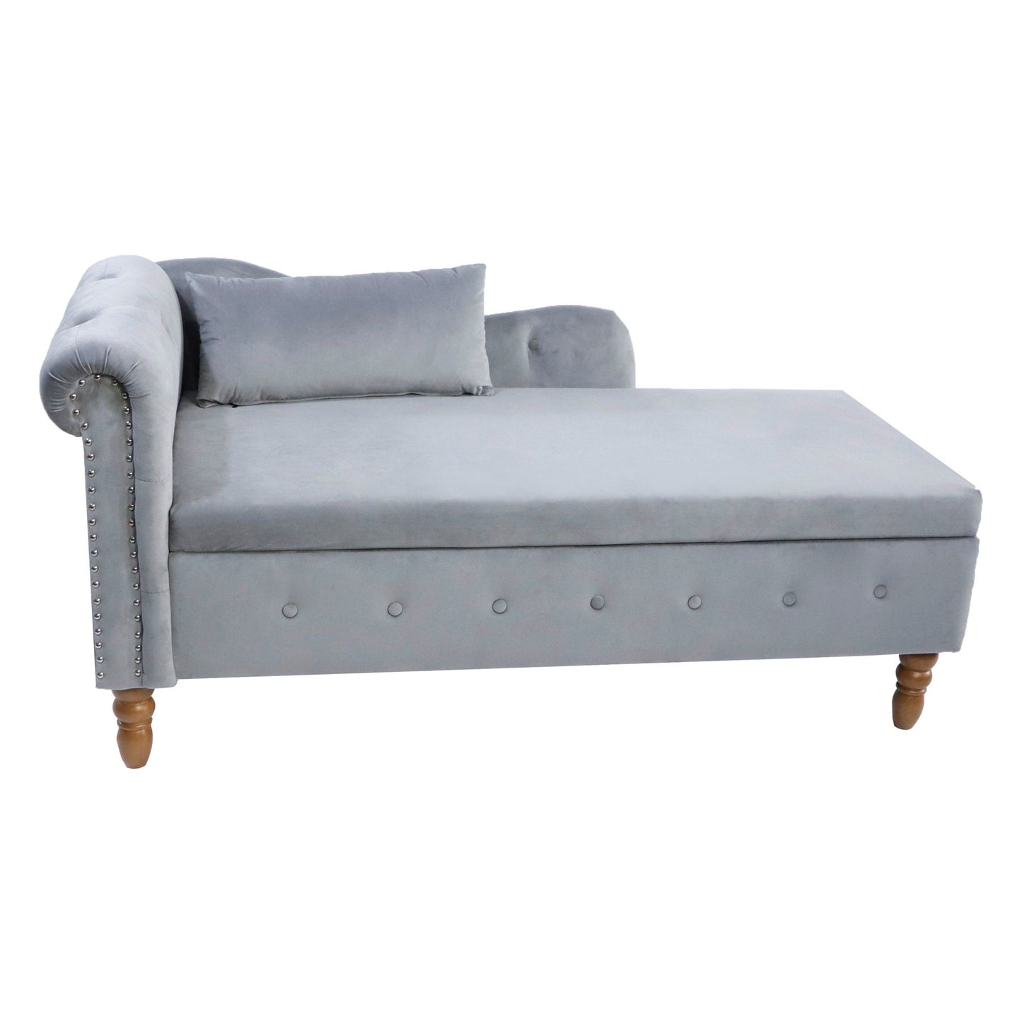 Chaise Lounge Indoor, Velvet Lounge Chair For Bedroom With Storage & Pillow, Modern Upholstered Rolled Arm Chase Lounge For Sleeping With Nailhead Trim For Living Room Bedroom Office