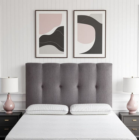 Bridgevine Home - Queen Size Tufted Upholstered Headboard With Nailhead Trim - Gray