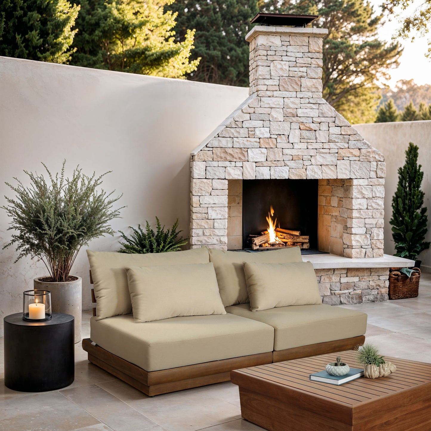 Mirella - 2 Piece Water Resistant Fabric 74" Upholstered Outdoor Patio Modular Armless Loveseat