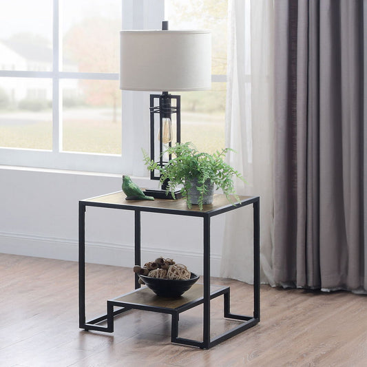 Idella - End Table - Rustic Oak & Black