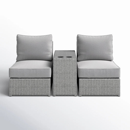 2 Person Wicker Conversation Set With Cushions, Weather Resistant - Gray Mix