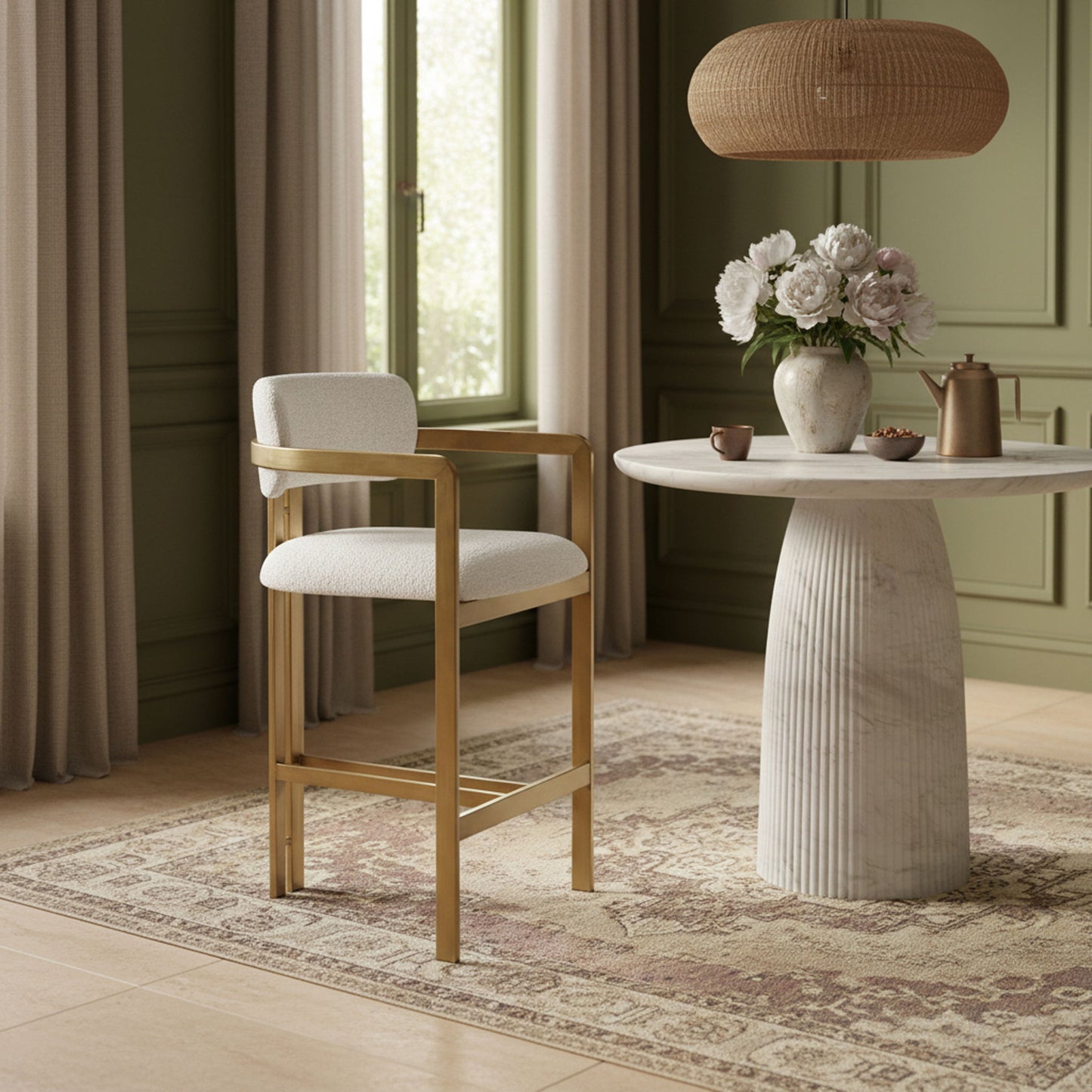 Aurum - Linen Textured Fabric Upholstered Counter Stool