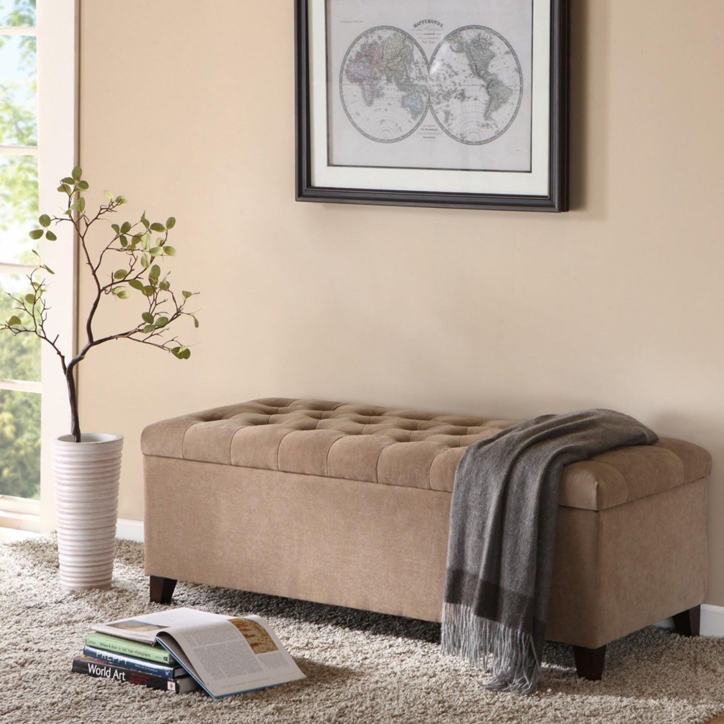 Tufted Top Soft Closer Storage Bench - Sand