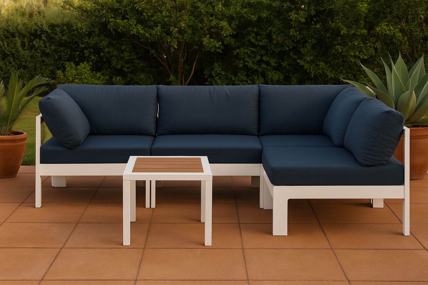 Nizuc - Outdoor Patio 4 Piece Modular Sectional With White Frame