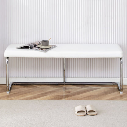 Modern White Shoe Changing Stool With Silver Metal Legs For Various Rooms