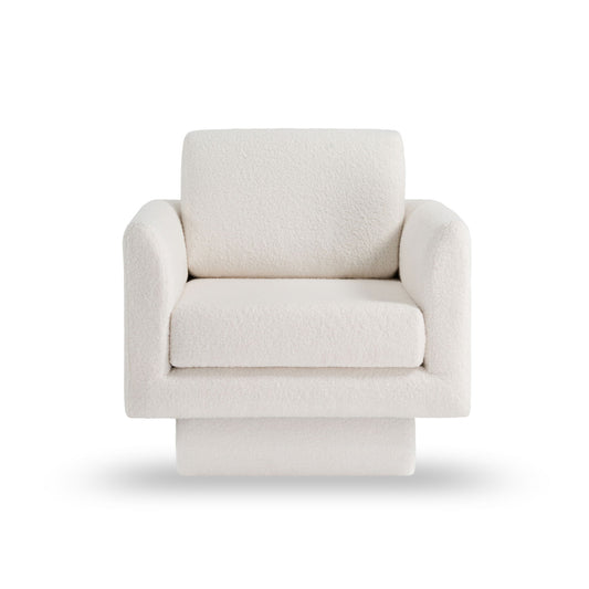 360° Modern Swivel Accent Chairs Round Armchair, Thick Padded Lounge Sofa Upholstered Comfy (Set of 2) - Cream