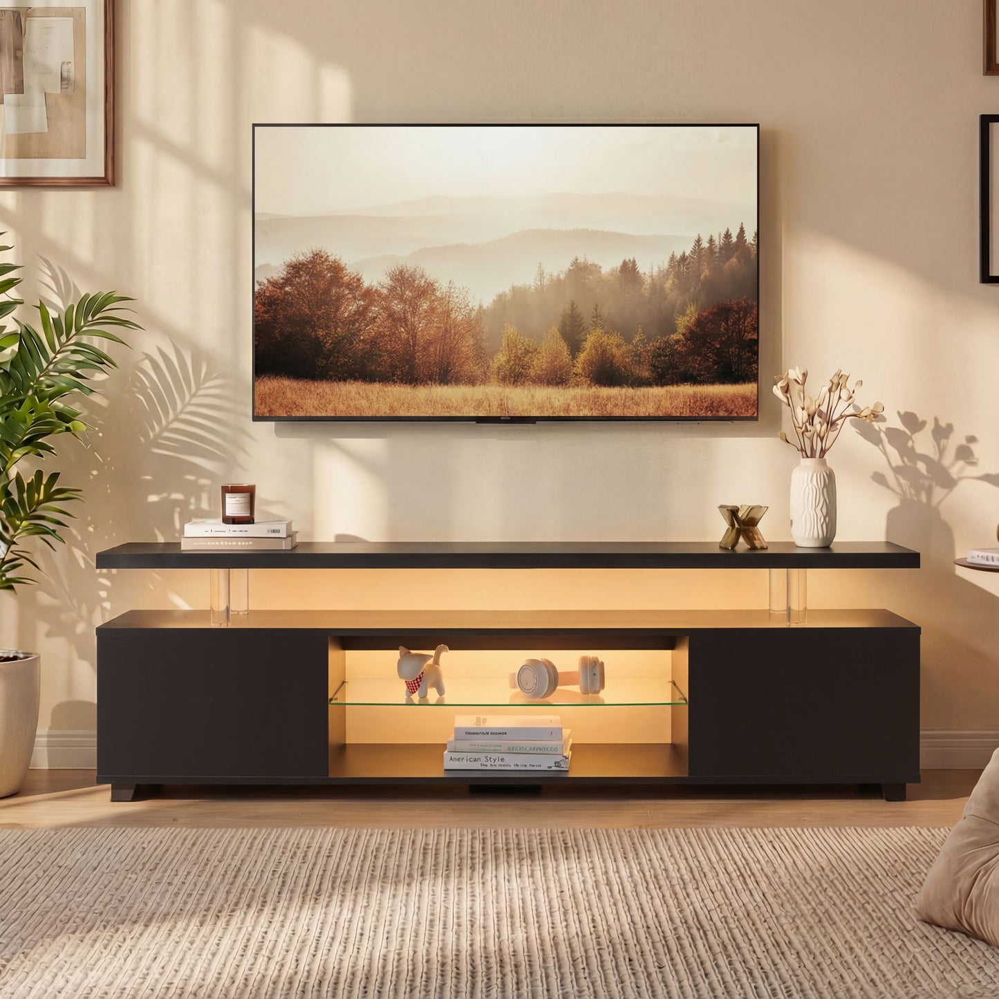 TV Stant With LED And Large Side Cabinet
