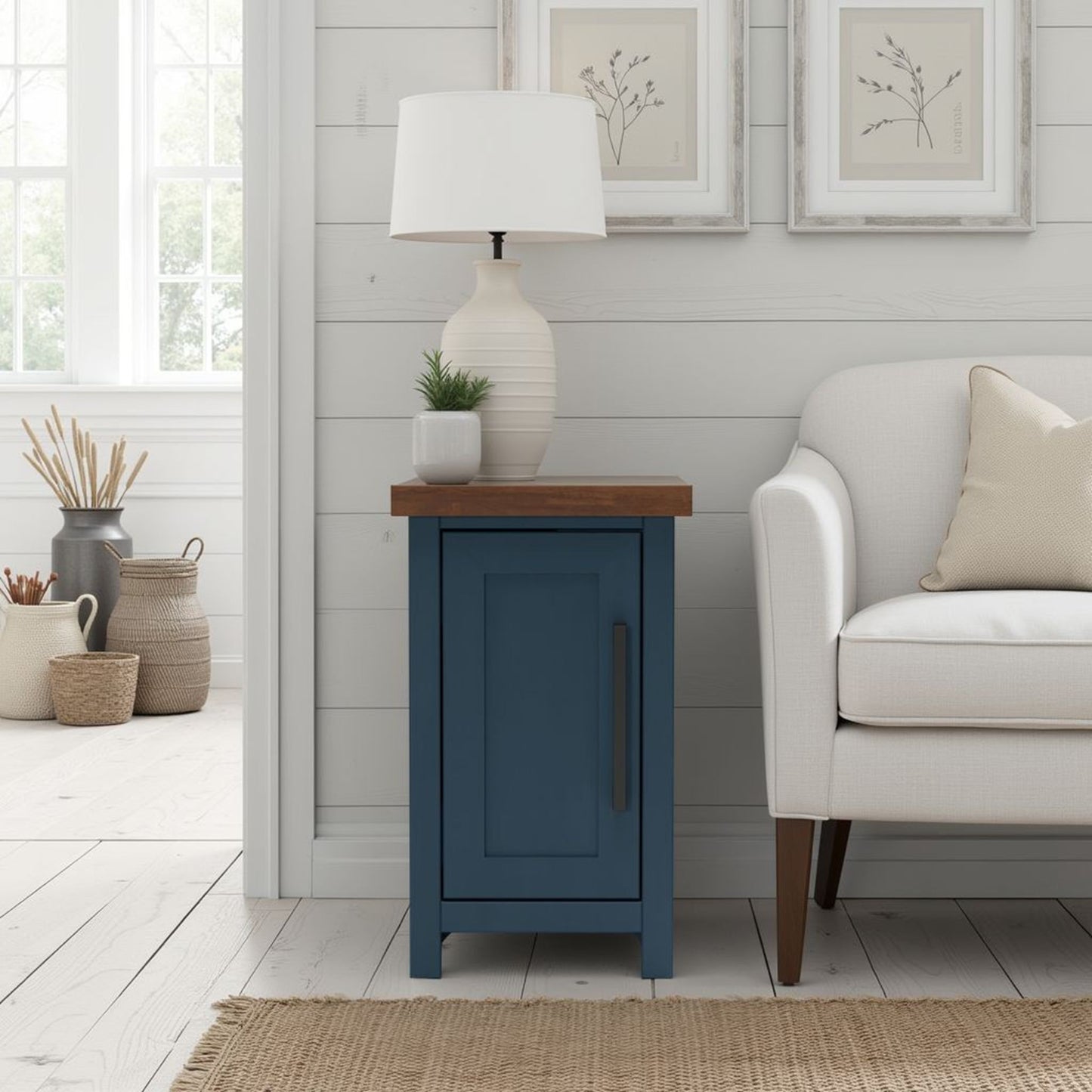 Chairside Table - Blue Denim / Whiskey - Wood