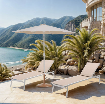 Fiji - Aluminum Patio Umbrella With Round Teak And White Base