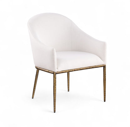 Ferro - Linen Textured Performance Fabric Upholstered Dining Arm Chair - Cream / Brushed Gold