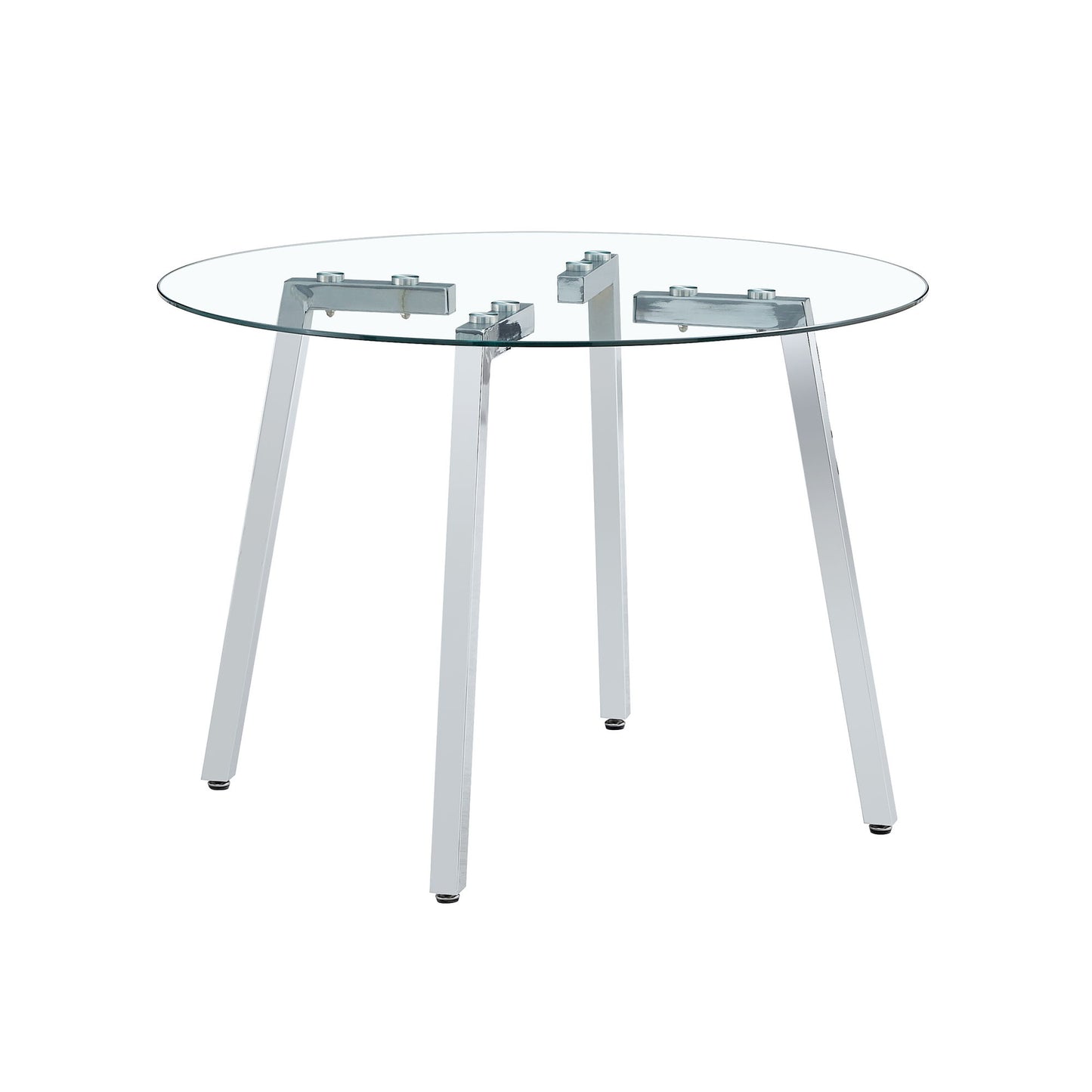Modern Minimalist Circular Transparent Tempered Glass Table With Metal Legs For Kitchen And Dining Room - Silver / Transparent
