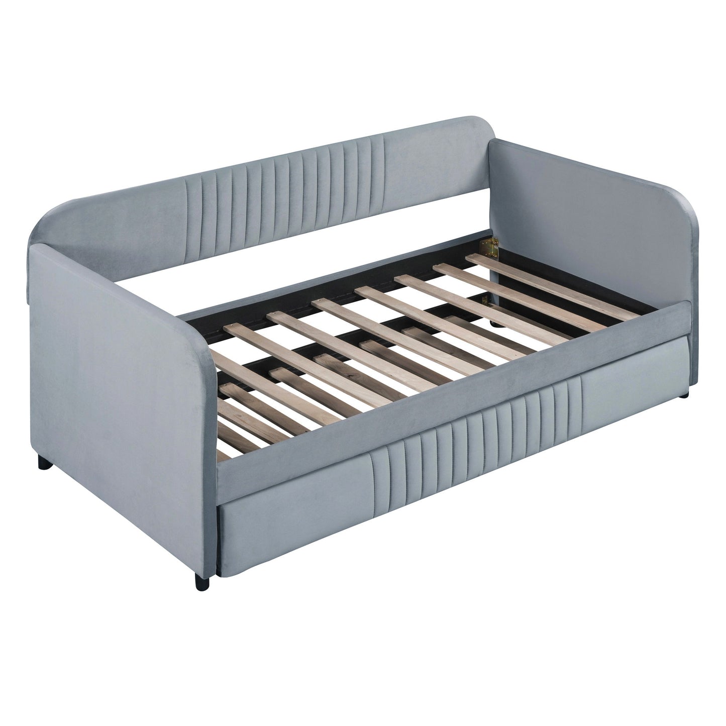 Upholstered Daybed Sofa Bed Twin Size With Trundle Bed And Slat - Gray