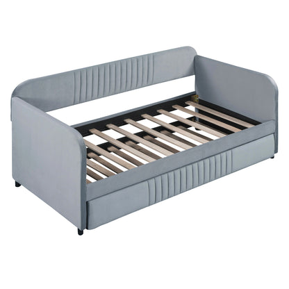 Upholstered Daybed Sofa Bed Twin Size With Trundle Bed And Slat - Gray