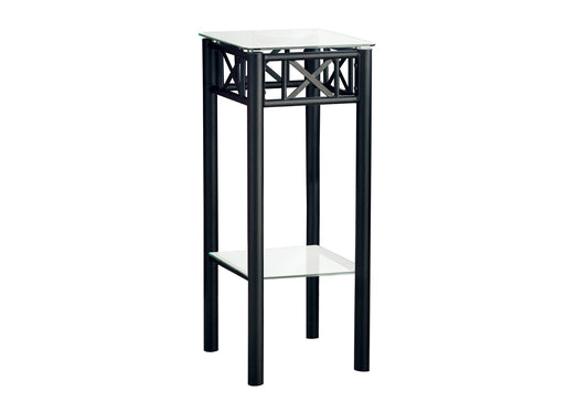 Accent Table Plant Stand Square For Living Room Tempered Glass - Black