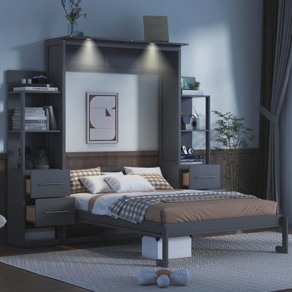 Murphy Wall Bed With Shelves, Drawers And LED Lights