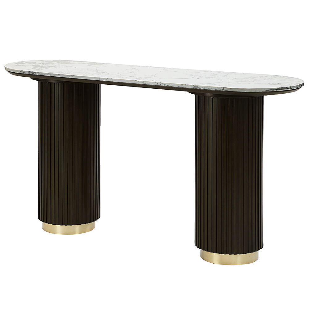 Clayten - Sofa Table - White Natural Marble Top & Espresso