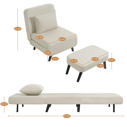 3 In 1 Foldable Linen Chaise Lounge With Adjustable Backrest