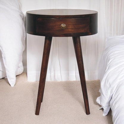 Nordic Circular Shaped Bedside Table - Walnut