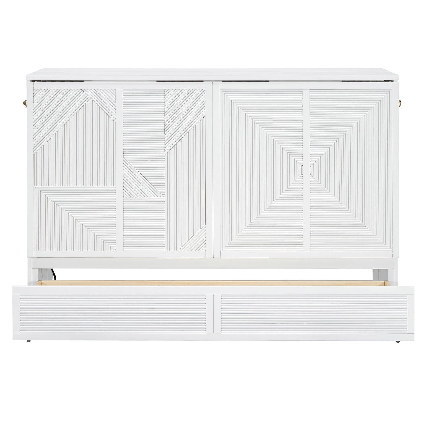 Queen Size Murphy Bed With Large Drawer, USB Ports And Outlets - White