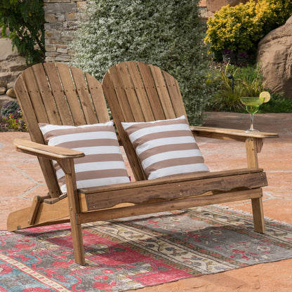 Outdoor Adirondack Rocking Loveseat With Hand Crafted Details - Natural