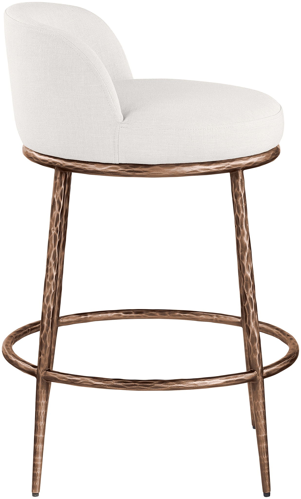 Ferro - Linen Textured Performance Fabric Upholstered Counter Stool - Cream / Brushed Bronze