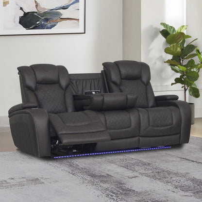 Wendell - Power Motion Sofa With Dropdown Table, Storage, USB & LED - Dark Gray