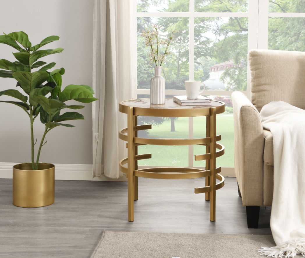 Elegant Round Table With Sintered Stone Top & Sturdy Metal Frame