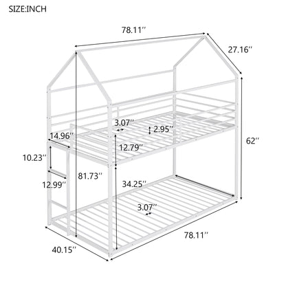 House Bunk Bed Metal Bed Frame Built-In Ladder, No Box Spring Needed