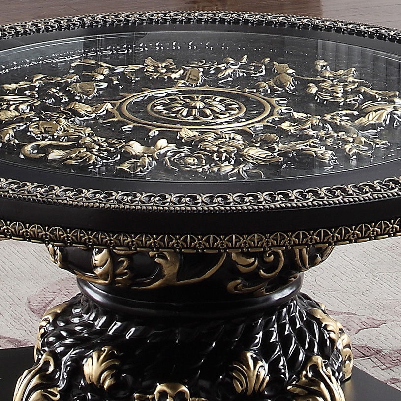 HD-328B - End Table - Black Enamel With Gold Highlights