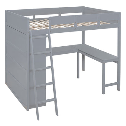 Full Size Modern Loft Bed With Desk And Shelves - Gray