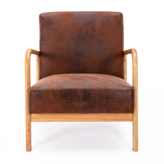 Classic Mid-Century Modern Accent Chairs, Open Framed Armchair With Cushioning - Brown