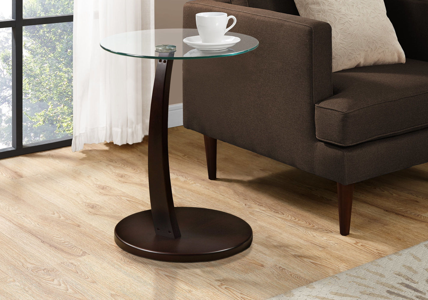 C-Shaped Accent Table Tempered Glass For Living Room - Espresso