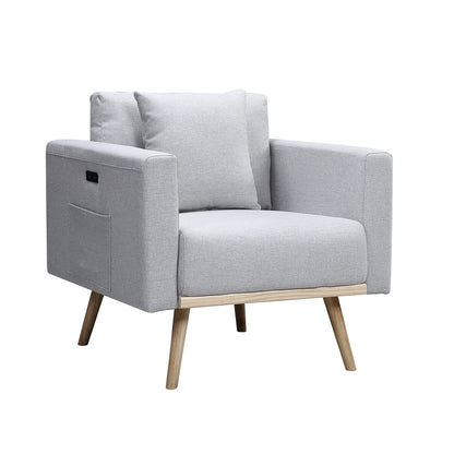 Easton - Linen Fabric Chair With USB Charging Ports Pockets And Pillows