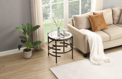 Round Table With Sintered Stone Top And Sturdy Metal Frame