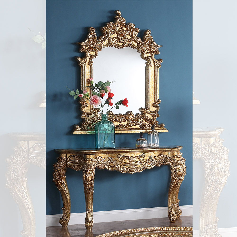 HD-328G - Console Table - Metallic Gold With Rust Marbeling