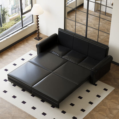 3 In 1 Convertible Sleeper Sofa With Nailhead Trim & Rolled Arm