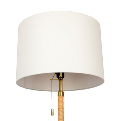 Stellar - Linen Shade Floor Lamp - Gold / Natural Wood / Rattan / White