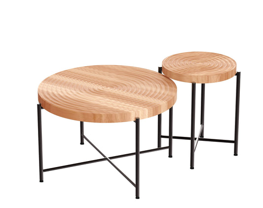 Coffee And End Table Set Waterproof Cover, Distressed Cylindrical Design, Legs Classic Rustic Charm (Set of 2) - Natural Wood / Brown
